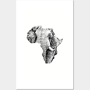 African Elephant in Shape of Africa Posters and Art